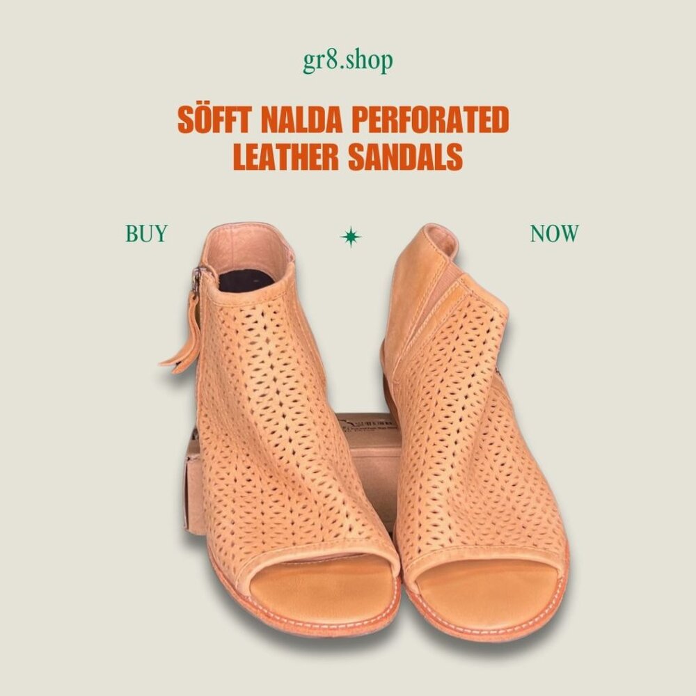 Söfft Nalda Perforated Leather Sandals With Side Zipper - Womens Size 8 - Tan Be